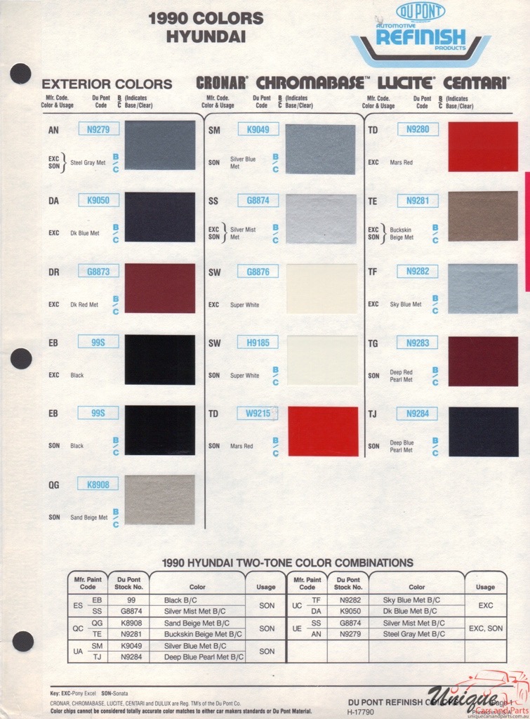 1990 Hyundai Paint Charts DuPont 1